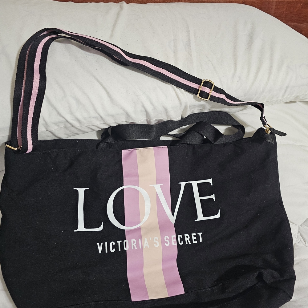 Victoria's Secret Black and Pink Tote Bag
